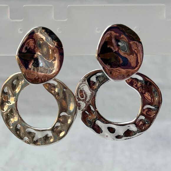 Vintage Y2K Chico's Hammered Silver Articulated Statement Earrings Sculptural - Picture 3 of 11